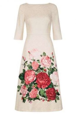 Hobbs Princess Rose Print Sleeve Midi Dress Pink Multi