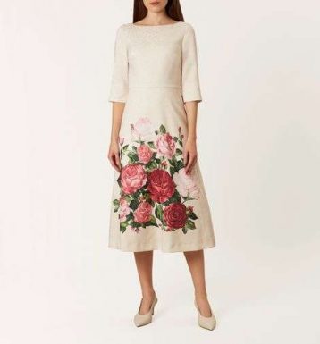 Hobbs Princess Rose Print Sleeve Midi Dress, Pink/Multi - Image 2