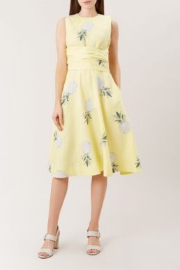 Hobbs Twitchill Pineapple Linen Dress Yellow Multi