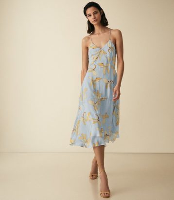 Reiss Alli Floral Strappy Midi Dress Multi Blue