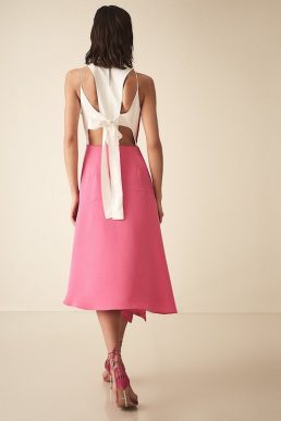 Reiss Cheyenne Bow Detail Midi Dress Pink
