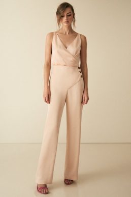 Reiss Antonia button detail jumpsuit gold pink metallic