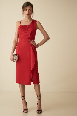Reiss Sara One Shoulder Cocktail Dress Red