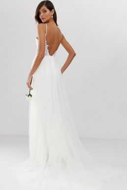 ASOS EDITION pretty mesh and lace layered wedding dress Ivory
