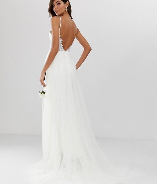 Asos Edition Pretty Mesh And Lace Layered Wedding Dress Ivory