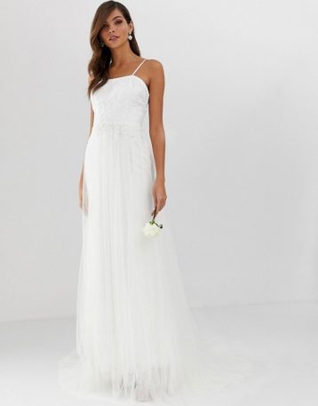 ASOS EDITION pretty mesh and lace layered wedding dress Ivory