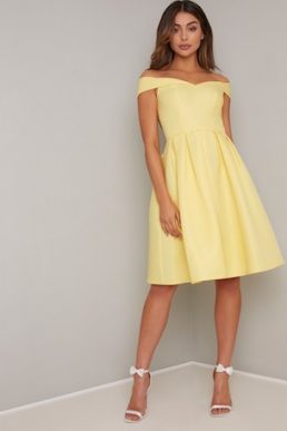 Chi Chi Amal Bardot A-Line Short Dress Yellow