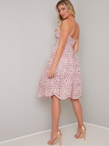 Chi Chi Claudelle Halter Lace Dress, Pale Pink/Blush - Image 2