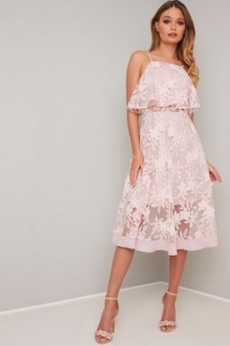 Chi Chi Morton Shelf Overlay Sheer Floral Embroidered Dress Pale Pink Blush