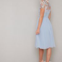 Chi Chi Rusa Floral Embroidered Sheer Dress Pale Blue Multi