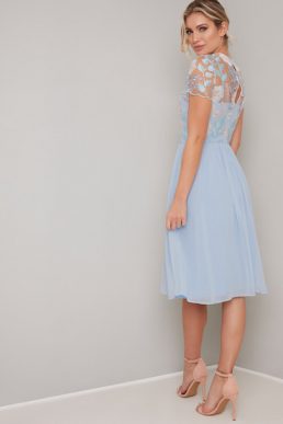 Chi Chi Rusa Floral Embroidered Sheer Dress Pale Blue Multi