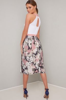 Chi Chi Zyra Pleat Dress White Pink Black