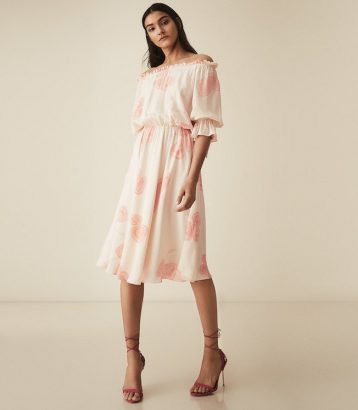 white and peach dress