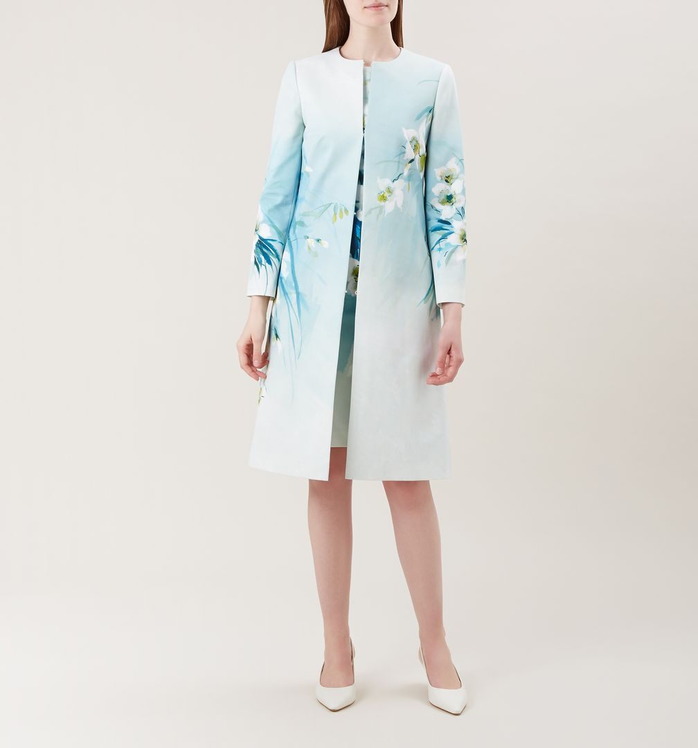 Hobbs Amelie Floral Coat Blue White myonewedding