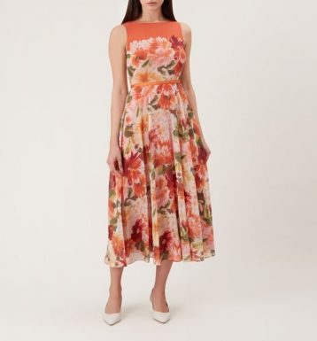 Hobbs Carly Floral Print Dress, Orange/Multi - Image 2