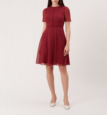 Hobbs Cecily Spot Dress Burgundy Multi