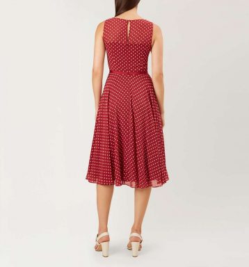 Hobbs Della Spot Midi Dress Burgundy White