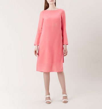 Hobbs Edie Sleeve Silk Dress Pink