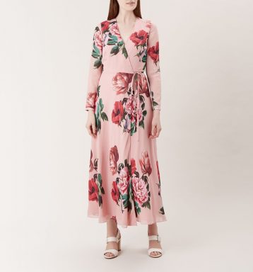 Hobbs Emery Floral Silk Dress, Red/Pink - Image 2
