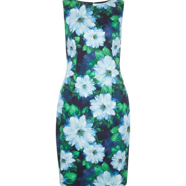 green floral shift dress