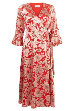 Hobbs Justina Floral Print Sleeve Dress Red Pink