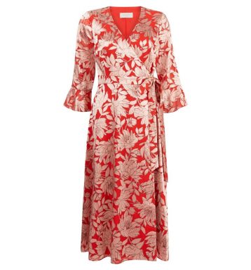 Hobbs Justina Floral Print Sleeve Dress Red Pink