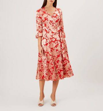 Hobbs Justina Floral Print Sleeve Dress Red Pink