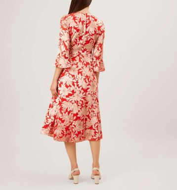 Hobbs Justina Floral Print Sleeve Dress Red Pink