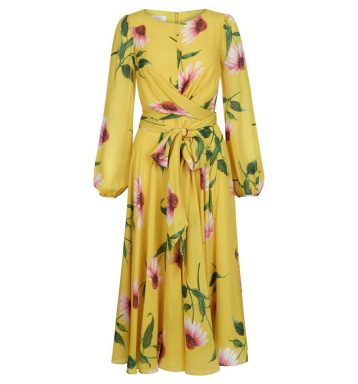 Hobbs Sadie Silk Floral Wrap Dress Yellow Multi