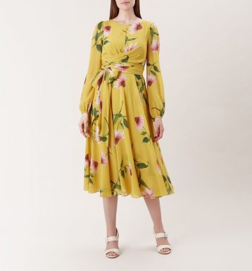 Hobbs Sadie Silk Floral Wrap Dress, Yellow/Multi - Image 2