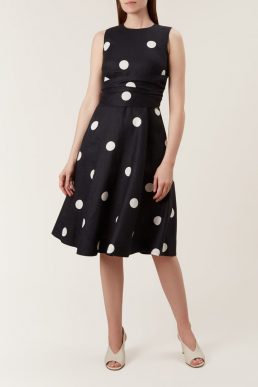 Hobbs Twitchill Linen Spot Dress Navy Ivory