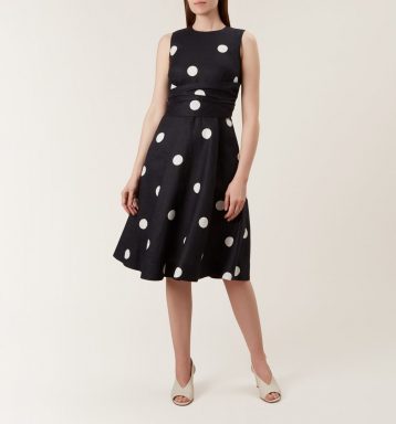 Hobbs Twitchill Linen Spot Dress Navy Ivory