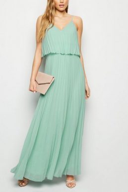 New Look Light Green Pleated Layered Maxi Dress Mint