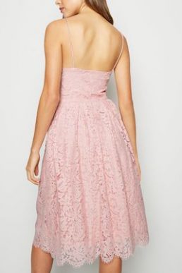 New Look Pale Pink Pleated Lace Midi Dress