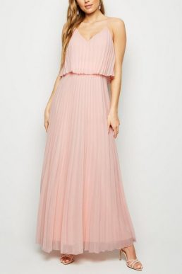 New Look Pale Pink Pleated Layered Maxi Dress