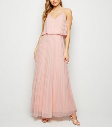 New Look Pale Pink Pleated Layered Maxi Dress