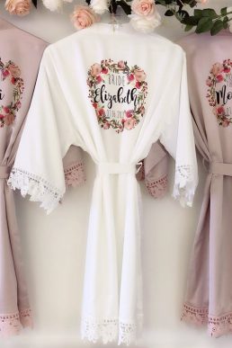 Pearl Florence silk and lace bridal wedding robe with lace arms and bottoms