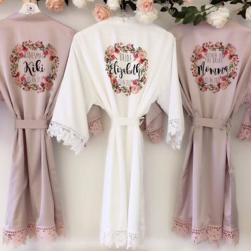 Pearl Florence silk and lace bridal wedding robe with lace arms and bottoms