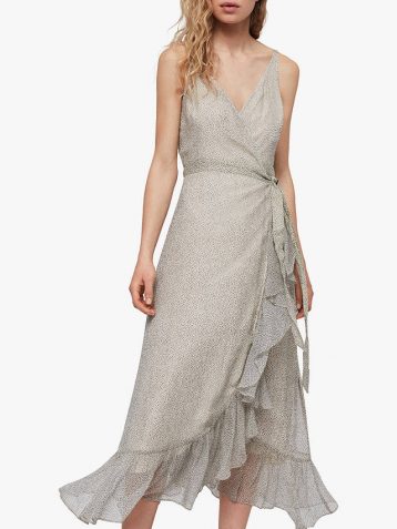 AllSaints Dayla Speckle Ruffle Dress Oyster White Silver