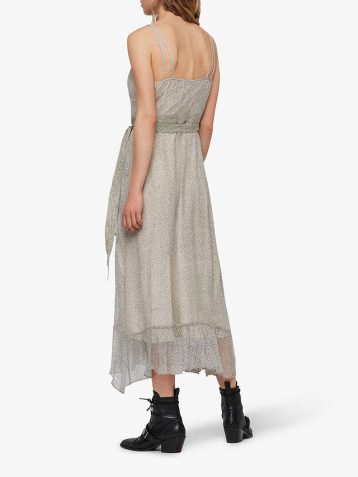 AllSaints Dayla Speckle Ruffle Dress, Oyster White/Silver - Image 2