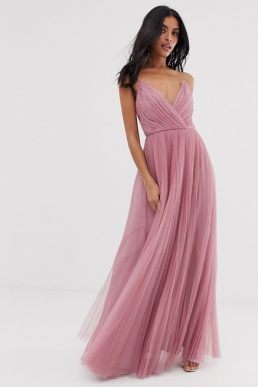 ASOS DESIGN cami pleated tulle maxi dress Rose Pink