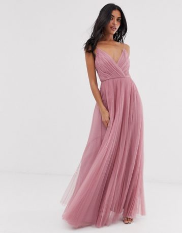 ASOS DESIGN cami pleated tulle maxi dress Rose Pink