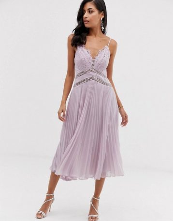 ASOS DESIGN midi dress with lace bodice and delicate lace trim details Lilac purple