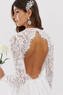 ASOS EDITION v neck lace wedding dress Ivory