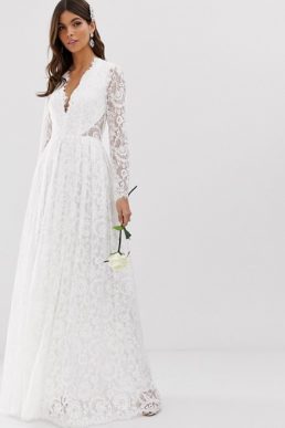 ASOS EDITION v neck lace wedding dress Ivory