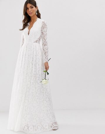 ASOS EDITION v neck lace wedding dress Ivory