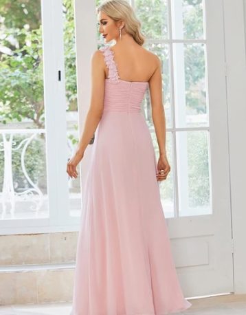 Ever Pretty Women's Flower Ruffles One Shoulder Bridesmaid Dress, Pink/Blush 09768