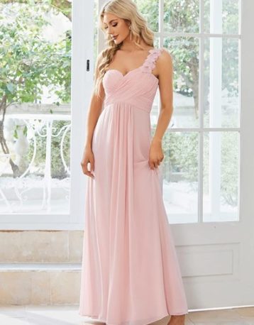 Ever Pretty Women's Flower Ruffles One Shoulder Bridesmaid Dress, Pink/Blush 09768