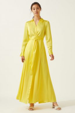 Jigsaw Silk Tie Waist Maxi Dress Yellow