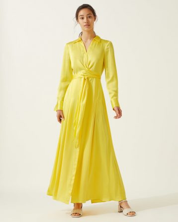 Jigsaw Silk Tie Waist Maxi Dress Yellow